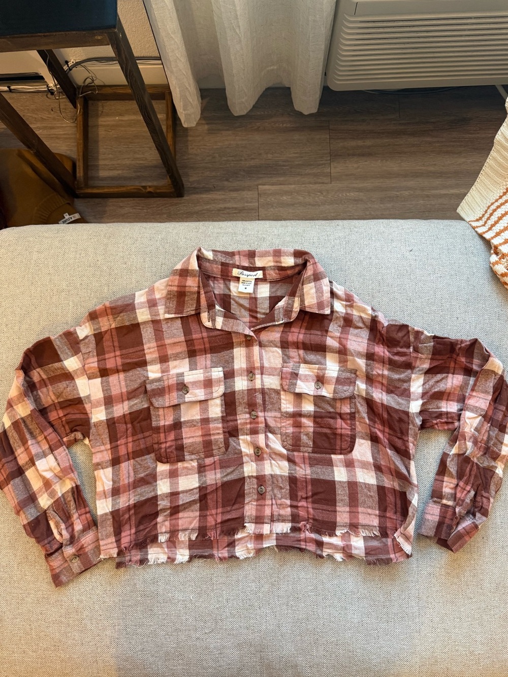 Passport Women's Plaid Crop Button-Up Top - Rust & Cream